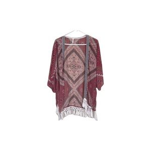 Burgundy Fringe Kimono